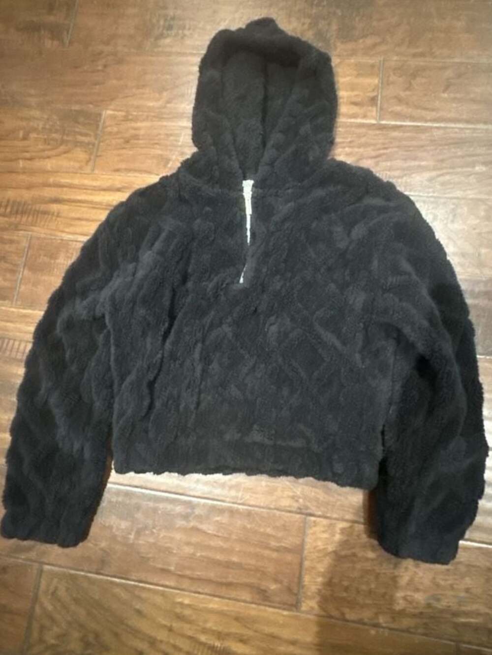 No Boundaries Black Faux Fur Textured Zip-Up Hoodie - Picture 1 of 5
